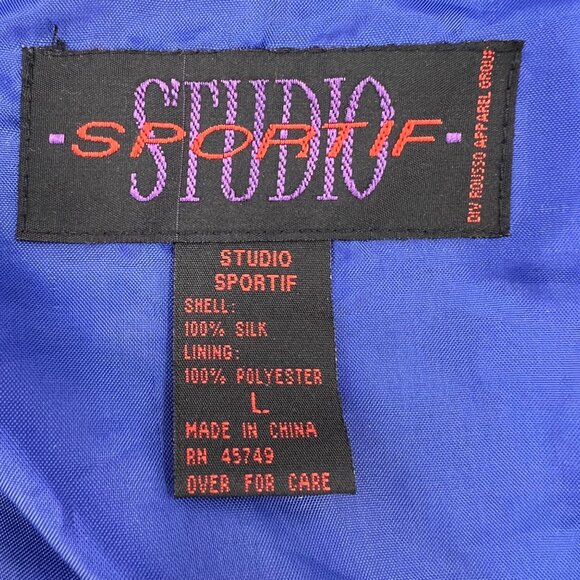 Studio Sportif Silk Jacket Purple Blue Astrological Print Vintage 80s Size L - Picture 4 of 8